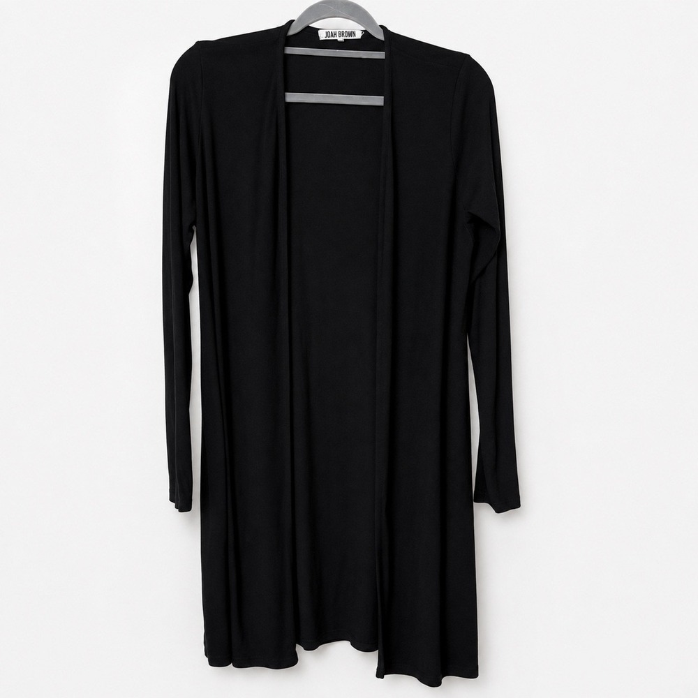 Joah Brown Womens M/L Open Front Cardigan Black Side Slit‎ Duster Whimsigoth